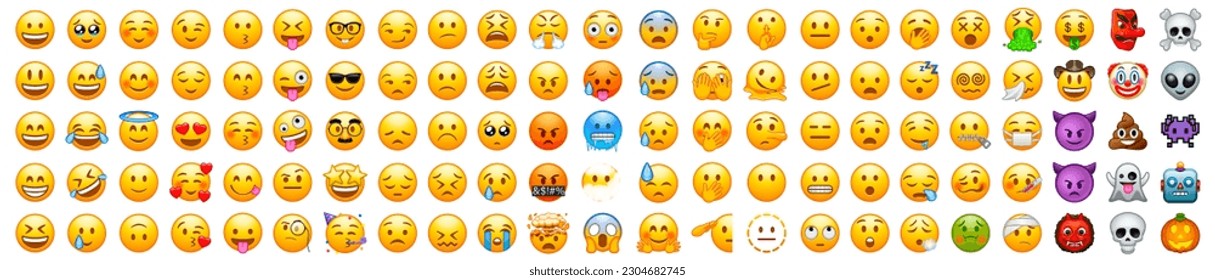 Big set of iOS emoji. Funny emoticons faces with facial expressions. Full editable vector icons. iOS emoji. Detailed emoji icon from the Telegram app. WhatsApp, Facebook, twitter, instagram.