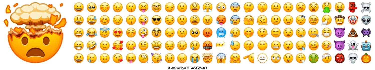 Big set of iOS emoji. Funny emoticons faces with facial expressions. Full editable vector icons. iOS emoji. Detailed emoji icon from the Telegram app. WhatsApp, Facebook, twitter, instagram. svg