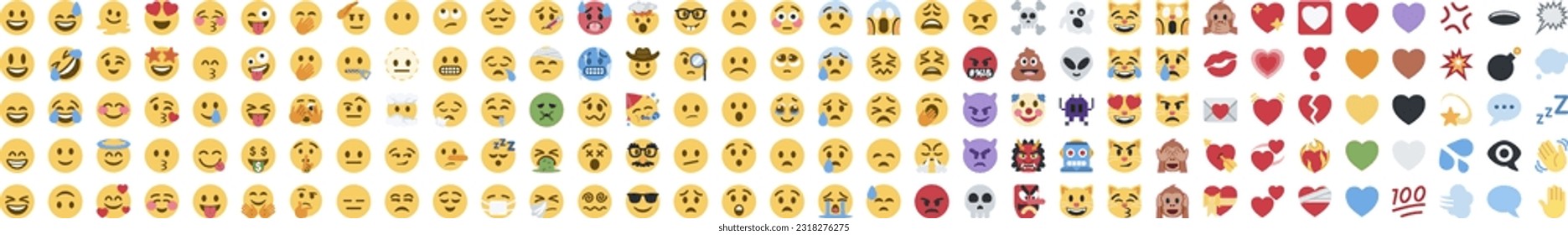 Big set of iOS emoji. Funny emoticons faces with facial expressions. Full editable vector icons. iOS emoji. Detailed emoji icon from the WhatsApp, Facebook, twitter, instagram. svg