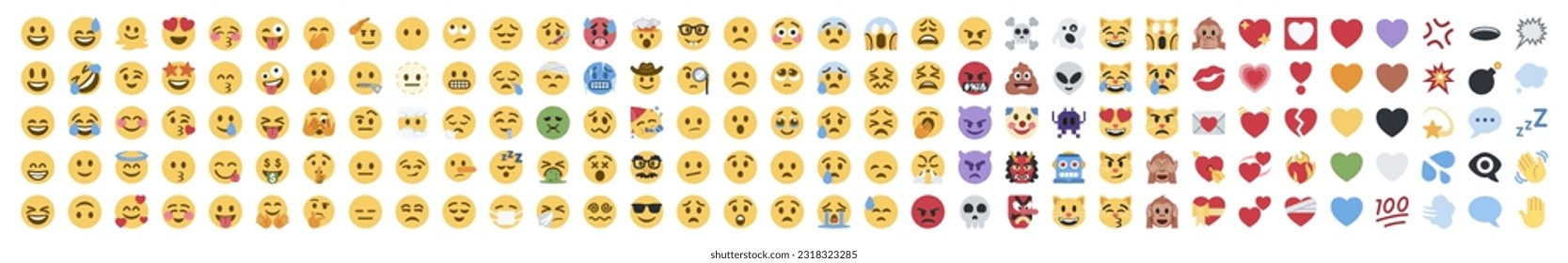 Big set of iOS emoji. Funny emoticons faces with facial expressions. Full editable vector icons. iOS emoji. Detailed emoji icon from the WhatsApp, Facebook, twitter, instagram. svg