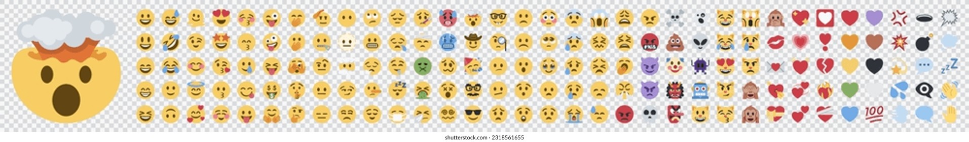 Big set of iOS emoji. Funny emoticons faces with facial expressions. Full editable vector icons. iOS emoji. Detailed emoji icon from the WhatsApp, Facebook, twitter. On transparent background. svg