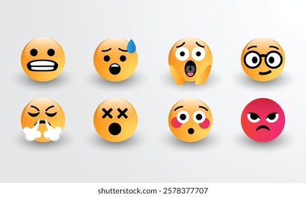 Big set of iOS emoticons. Funny emoticons faces with facial expressions. Full editable vector icons. Detailed emoji icons. Apple iPhone emoji set.