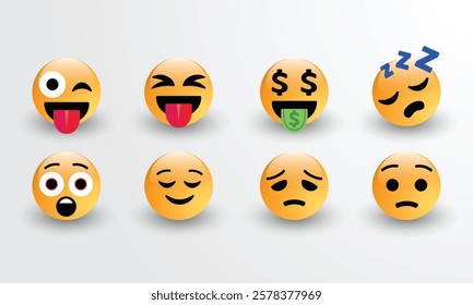 Big set of iOS emoticons. Funny emoticons faces with facial expressions. Full editable vector icons. Detailed emoji icons. Apple iPhone emoji set.