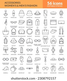 Big set of isolated Accessories vector line icons.