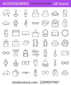 Big set of isolated Accessories vector line icons.