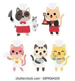 Big set of isolated animals. Vector collection of activity, coocking, shafe, food, serve,  funny animals. Cute animals: cat in cartoon style. 