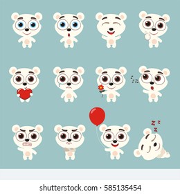 Big set of isolated cartoon polar bear in different poses.