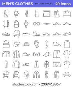 Big set of isolated Clothing for men. Line icons