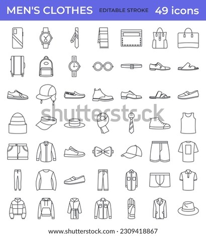 Big set of isolated Clothing for men. Line icons