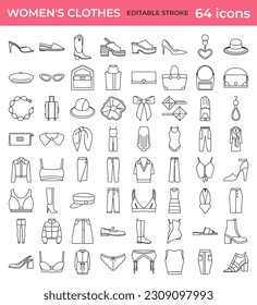 Big set of isolated Clothing for women. Line icons