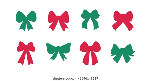 Big set of isolated colorful bows and ribbons in a flat vector style