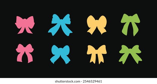 Big set of isolated colorful bows and ribbons in a flat vector style