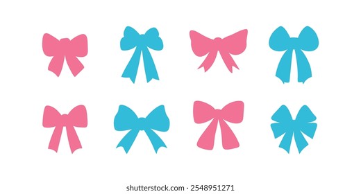 Big set of isolated colorful bows and ribbons in a flat vector style
