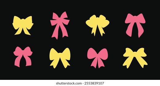 Big set of isolated colorful bows and ribbons in a flat vector style