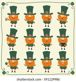 Big set of isolated funny Leprechaun in different poses for Saint Patrick day.