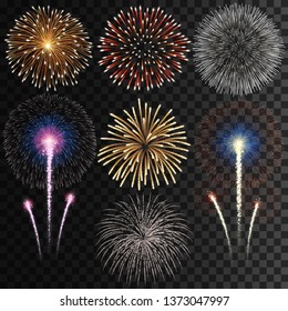 Big Set Of Isolated Vector Fireworks On Transparent Background