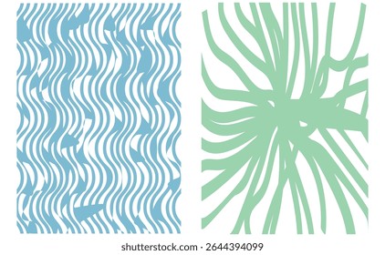 Big set of isolated wavy pattern, optical illusion. Abstract psychedelic background. Striped background for fabrics, paper, packaging. Vector Illustration. 