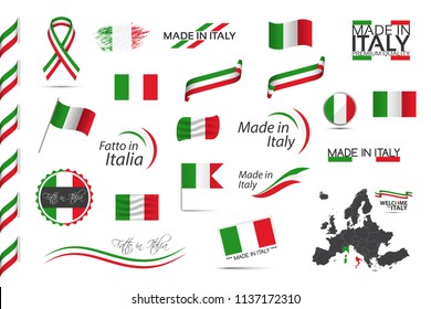 Big set of Italian ribbons, symbols, icons and flags isolated on a white background, Made in Italy, Welcome to Italy, premium quality, Italian tricolor, set for your infographics, and templates - Shutterstock ID 1137172310