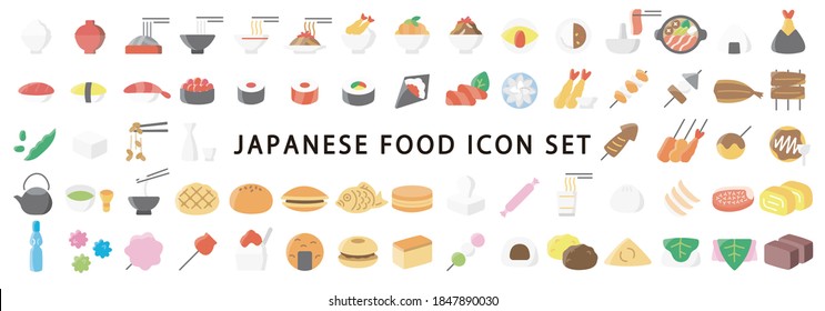 Big Set of Japanese Food Flat Icon