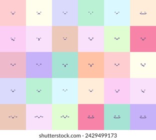 Big Set Kawaii cute faces. Manga style eyes and mouths. Funny cartoon japanese emoticons with different expressions. Various colorful characters. Expression anime characters and emoticons faces