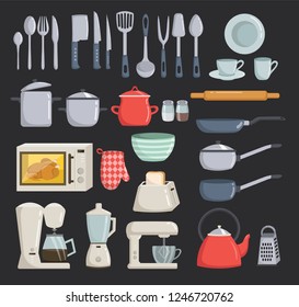 Big Set Of Kitchen Tools Vector Elements Cartoon