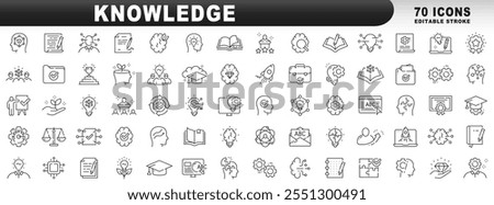 Big set of knowledge related line icons. Education, brain, memory, learning etc. Editable stroke