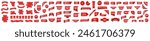 Big set label tags, realistic red price ribbon. Red sale stickers, best sellers, hot price, special offers. Promotional emblems and discounts for shops isolated vector set. Badges for stores