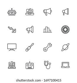Große Auswahl an Symbolen für Arbeitslinien. Vektorillustration einzeln auf weißem Hintergrund. Symbole in Premium-Qualität. Schlagt Vektorsymbole für Concept- oder Web-Grafiken. Einfache Dünnzeilenzeichen. 