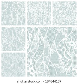 Big set of lace vector fabric seamless patterns. Vector illustration.