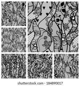 Big set of lace vector fabric seamless patterns. Vector illustration.