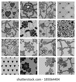 Big set of lace vector fabric seamless patterns. Vector illustration.