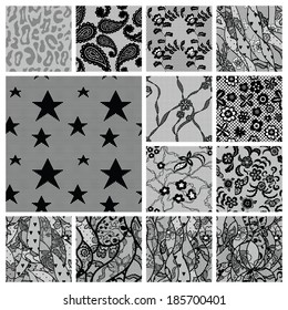 Big set of lacy seamless patterns. Vector illustration.
