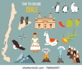 Big Set with landmarks, animals, symbols of Chile 