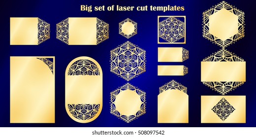 Big set of laser cut template. Wedding collection: cards, invitation, menu etc. Openwork lace templates for laser cutting, paper cut and wood carving.