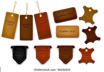 Big set of leather labels and tags. Vector illustration