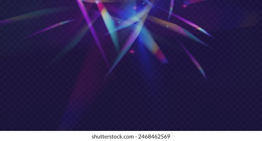 A big set of light effects of abstract refractive glow and glare with rainbow colors. Transparent refractive elements reflecting the rainbow crystal. Vector illustration