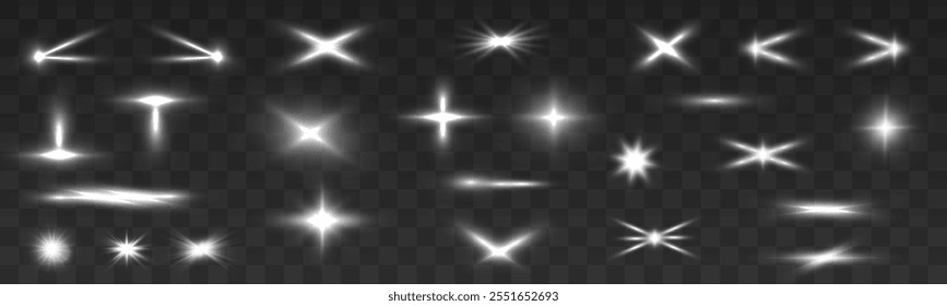 Big set of lighting effects in the form of flashes, glare, light dust, sun and white stars.  Imitation of the exit of cold air from the air conditioner. 