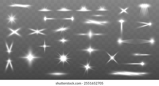 Big set of lighting effects in the form of flashes, glare, light dust, sun and white stars.  Imitation of the exit of cold air from the air conditioner. 