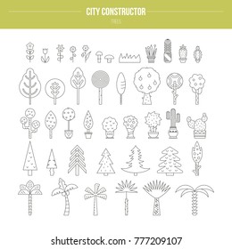 Big set of line vector trees - different botanical illustrations, great for map creator.