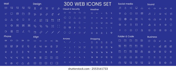 Big set of  line Web icon. Business, finance, shopping, logistics, medical, health, people, teamwork, contact us, arrows, electronics, social media, education, management, creativity. Vector