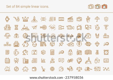 Big set of linear icons. Business and finance, shopping, web, media, photos and videos, office, protection, home, study, school, education, sales, social, seo, paper files.