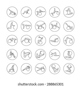 big set of linear icons. exercise fitball