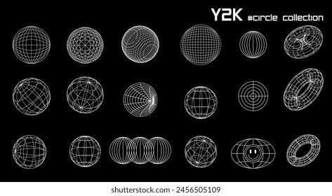 Big set linear white and black geometric frame y2k, 3d round. Vector for poster, banner. 