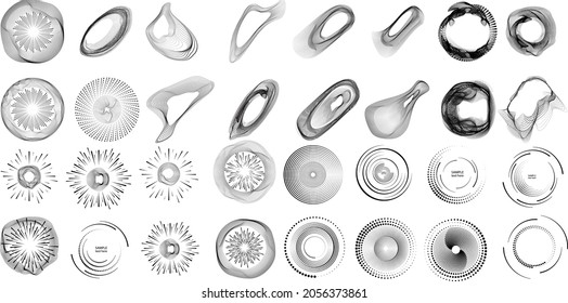 Big set of lines in Circle Form . Spiral Vector Illustration .Big collection of round Logos . Design element . Abstract Geometric circular shapes .Rotating radial lines collection. Concentric circles