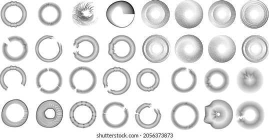 Big set of lines in Circle Form . Spiral Vector Illustration .Big collection of round Logos . Design element . Abstract Geometric circular shapes .Rotating radial lines collection. Concentric circles