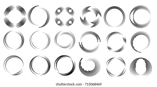 Big set of Lines in Circle Form . Spiral Vector Illustration .Technology round Logo . Design element . Abstract Geometric shape .