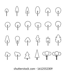 Big set lines gray icon of trees isolated on white. Vector illustration