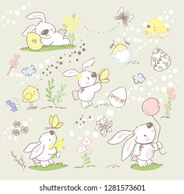 Big set of little bunny and chick/ happy easter collection