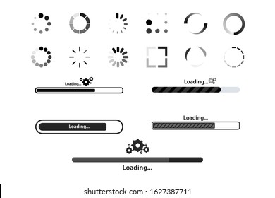 Big set Load icon.  Progress bar for upload download round process for Website. Set of Loading bar icon.  