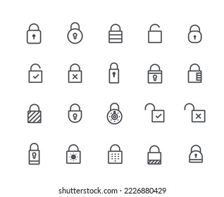 Big set of lock icons. Collection of graphic elements for website. Internet security, personal data protection metaphor, safety. Cartoon flat vector illustrations isolated on white background